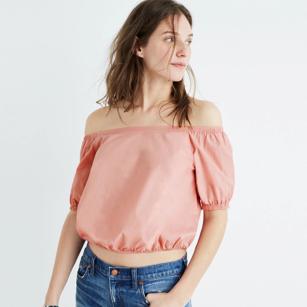 Madewell Off-the-Shoulder Bubble Top in Weathered Pink size Large